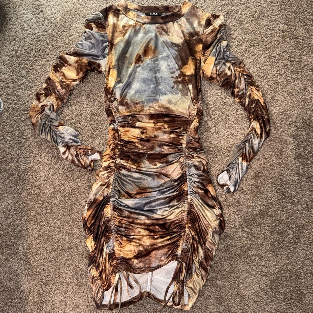 Privy Brown and Gray Mock Neck Bodycon Dress